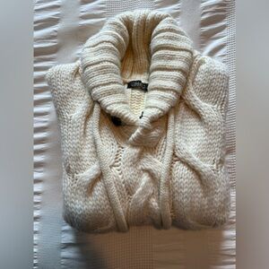Zara Mens Chunky Shawl Neck Cable Knit Sweater - Medium